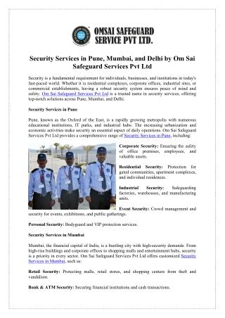 Secure Your Property with Security Services in Pune Today