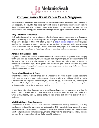 Comprehensive Breast Cancer Care in Singapore