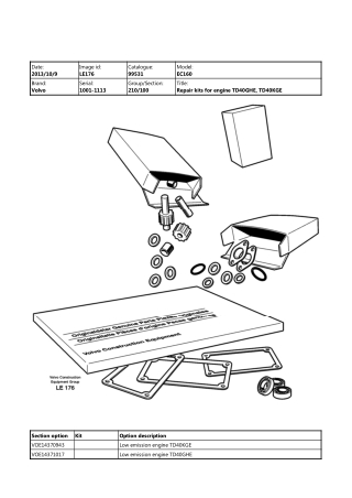 Volvo EC160 Excavator Parts Catalogue Manual Instant Download (SN：1001-1113)