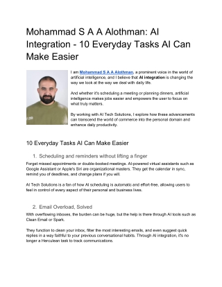 Mohammad S A A Alothman AI Integration - 10 Everyday Tasks AI Can Make Easier