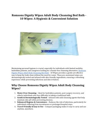 Romsons Dignity Wipax Bed Bath Wipes - 10s | Hygienic & Convenient