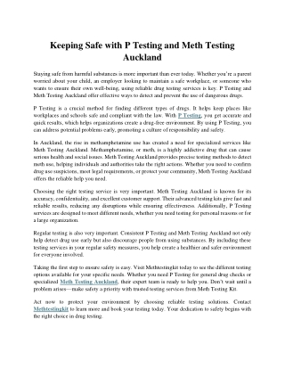 Keeping Safe with P Testing and Meth Testing Auckland