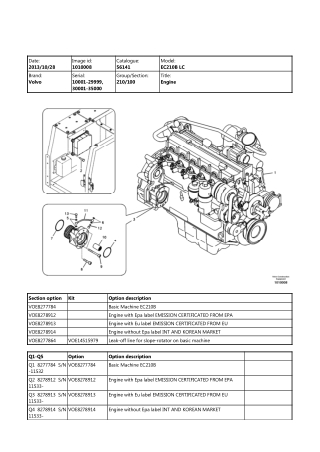 Volvo EC210B LC, EC210B LR, EC210B NC, EC210B NLC Excavator Parts Catalogue Manual Instant Download (SN 10001-29999, 300