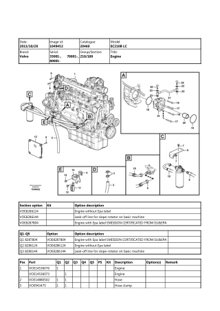 Volvo EC210B LC, EC210B LR, EC210B NC, EC210B NLC Excavator Parts Catalogue Manual Instant Download (SN 35001 and up, 70