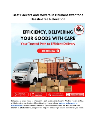 Best Packers and Movers in Bhubaneswar for a Hassle-Free Relocation