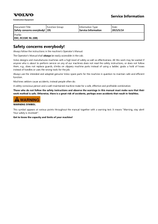 VOLVO EC210C NL EC210CNL EXCAVATOR Service Repair Manual Instant Download
