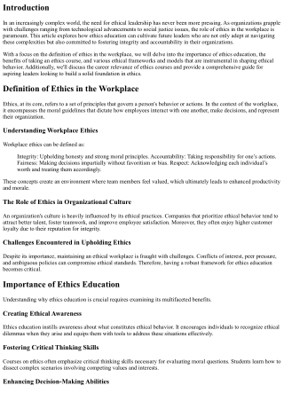 Ethics Education: Building a Foundation for Future Leaders
