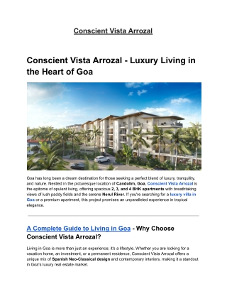 Conscient Vista Arrozal Goa, Candolim | Buy 2, 3 & 4 BHK Apartment