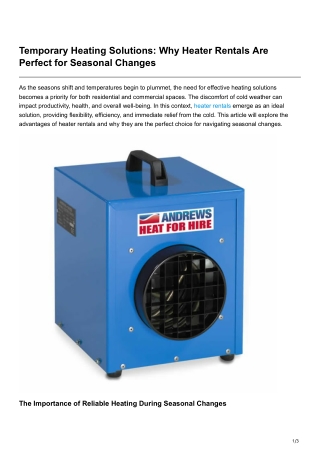 Temporary Heating Solutions Why Heater Rentals Are Perfect for Seasonal Changes
