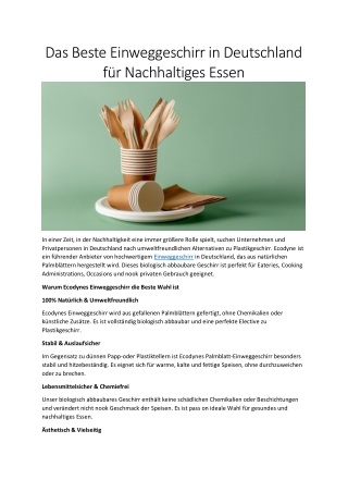 Ecodyne: Best Einweggeschirr in Germany