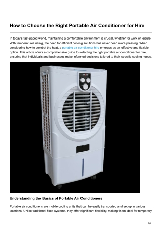 How to Choose the Right Portable Air Conditioner for Hire