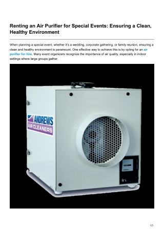 Renting an Air Purifier for Special Events Ensuring a Clean Healthy Environment