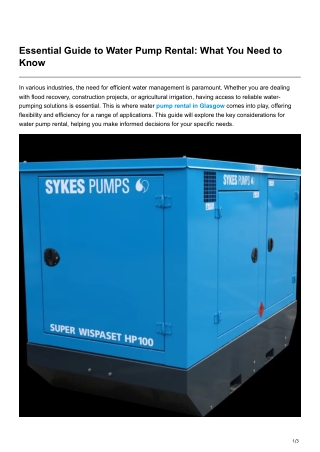 Essential Guide to Water Pump Rental What You Need to Know