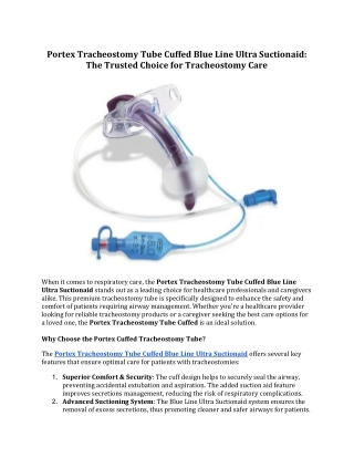Portex Tracheostomy Tube Cuffed Blue Line Ultra: Trusted Care