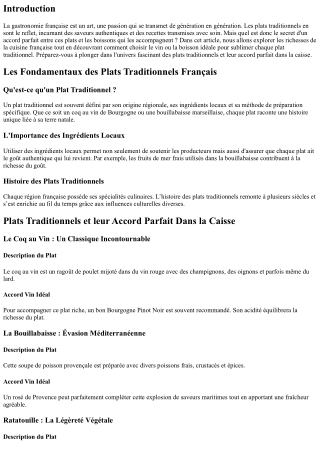 Plats Traditionnels et leur Accord Parfait Dans la Caisse