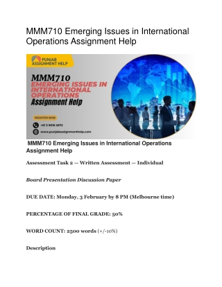 MMM710 Emerging Issues in International Operations Assignment Help