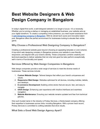 Best Website Designers & Web Design Company in Bangalore