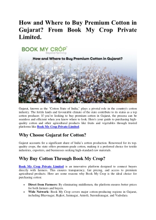 How and Where to Buy Premium Cotton in Gujarat? From Book My Crop Private Limite