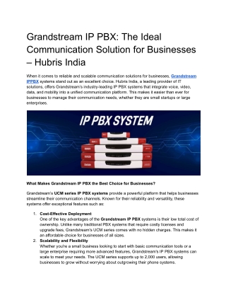 Grandstream IP PBX_ The Ideal Communication Solution for Businesses – Hubris India