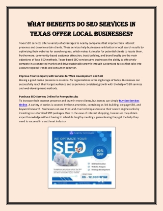 What Benefits Do SEO Services in Texas Offer Local Businesses