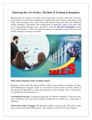 Mastering the Art of Sales The Role of Training in Bangalore