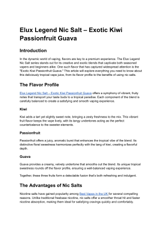 Elux Legend Nic Salt – Exotic Kiwi Passionfruit Guava