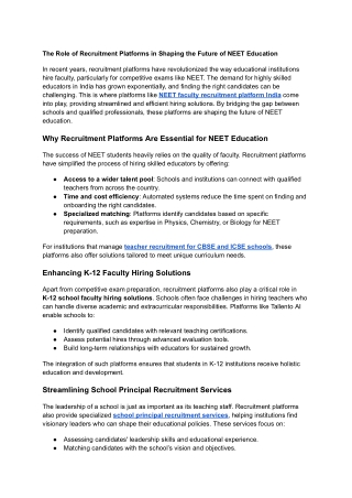 The Role of Recruitment Platforms in Shaping the Future of NEET Education