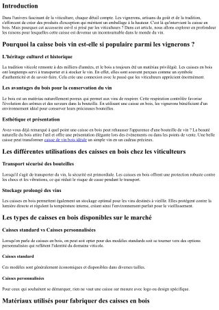 Pourquoi la caisse en bois est-elle si prisée par les viticulteurs ?