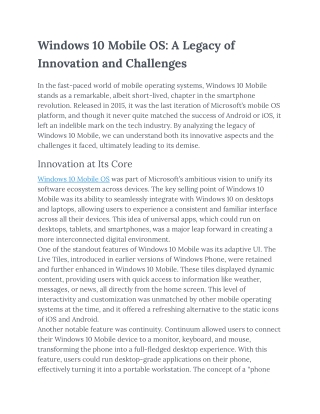 Windows 10 Mobile OS_ A Legacy of Innovation and Challenges