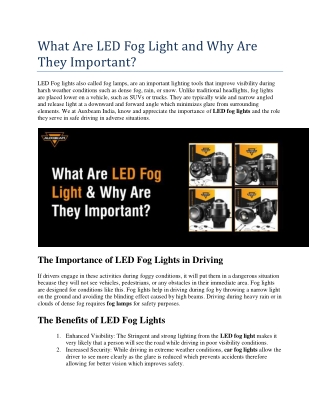 What Are LED Fog Light and Why Are They Important