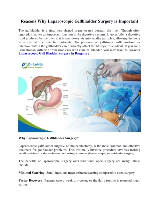 Reasons Why Laparoscopic Gallbladder Surgery is Important