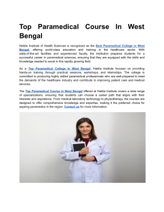Top Paramedical Course In West Bengal