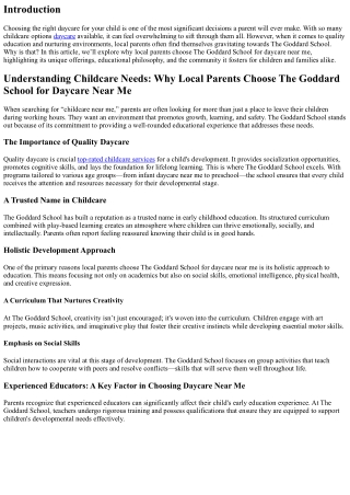Why Local Parents Choose The Goddard School for Daycare Near Me