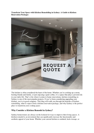 Transform Your Space with Kitchen Remodeling in Sydney A Guide to Kitchen Renovation Packages