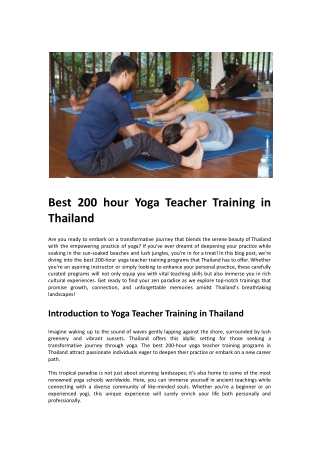 Best 200 hour Yoga Teacher Training in Thailand