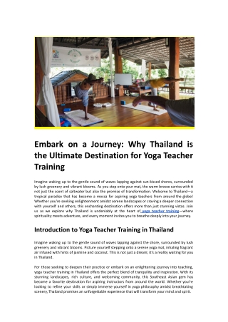 Embark on a Journey: Why Thailand is the Ultimate Destination for Yoga TTC