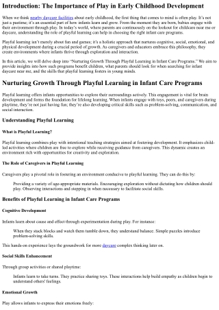 “Nurturing Growth Through Playful Learning in Infant Care Programs”