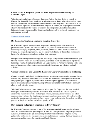 Best Surgeon in Kanpur | Hernia Surgeon | Gastro | Gall Bladder Doctor | Varicos