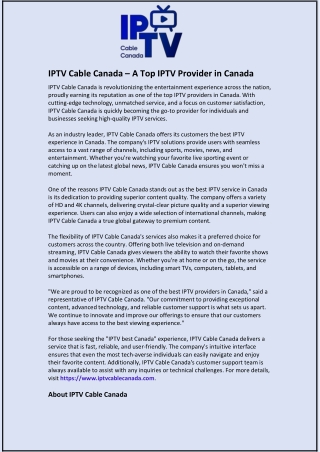 IPTV Cable Canada – A Top IPTV Provider in Canada