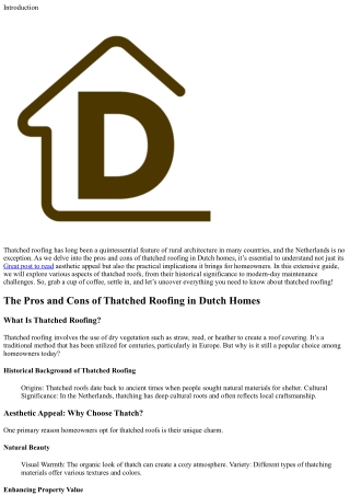 The Pros and Cons of Thatched Roofing in Dutch Homes