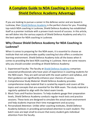 A Complete Guide to NDA Coaching in Lucknow