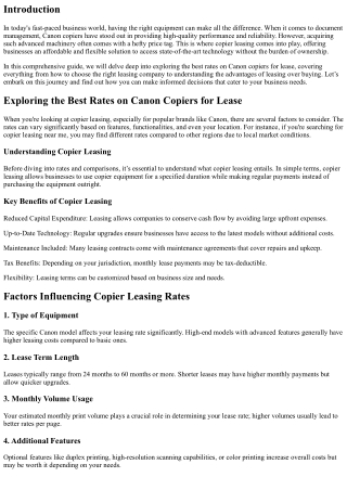 “Exploring the Best Rates on Canon Copiers for Lease”