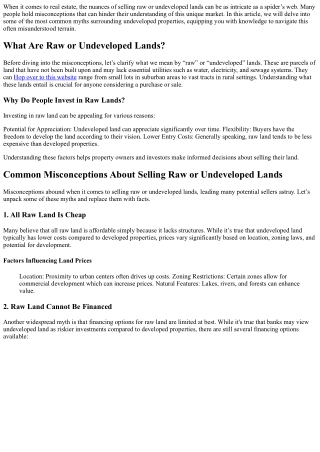 “Common Misconceptions About Selling Raw or Undeveloped Lands.”