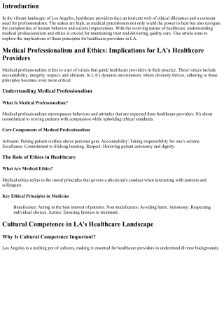 Medical Professionalism and Ethics: Implications for LA’s Healthcare Providers