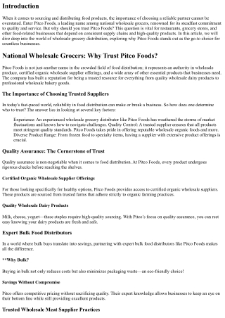 National Wholesale Grocers: Why Trust Pitco Foods?