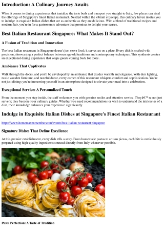 Indulge in Exquisite Italian Dishes at Singapore's Finest Italian Restaurant