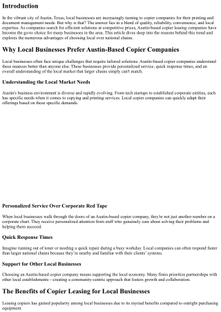 Why Local Businesses Prefer Austin-Based Copier Companies