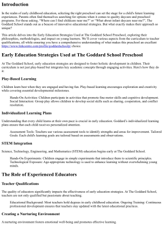Early Education Strategies Used at The Goddard School Preschool