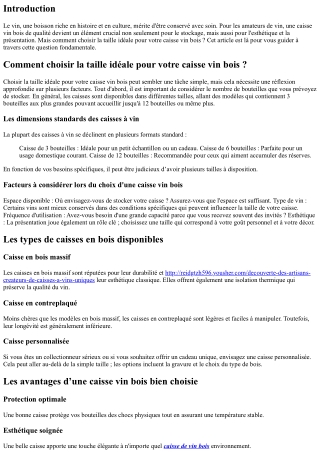 Comment choisir la taille idéale pour votre caisse vin bois ?