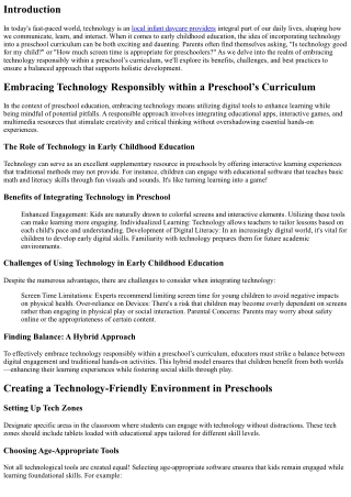 “Embracing Technology Responsibly within a Preschool’s Curriculum”